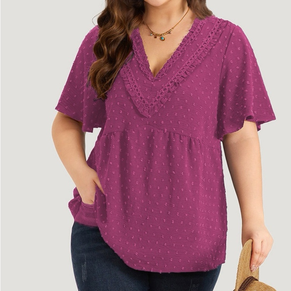 BloomChic Purple Dot V-Neck Flutter Sleeve Top Plus Size 2X